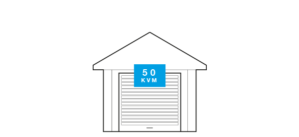 Illustrasjon av et hus med tallet 50 kvm